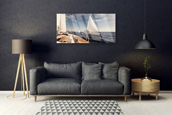 Quadro di vetro Barche Mare Paesaggio 100x50 cm 2 appendini