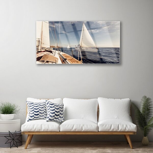 Quadro di vetro Barche Mare Paesaggio 100x50 cm 2 appendini