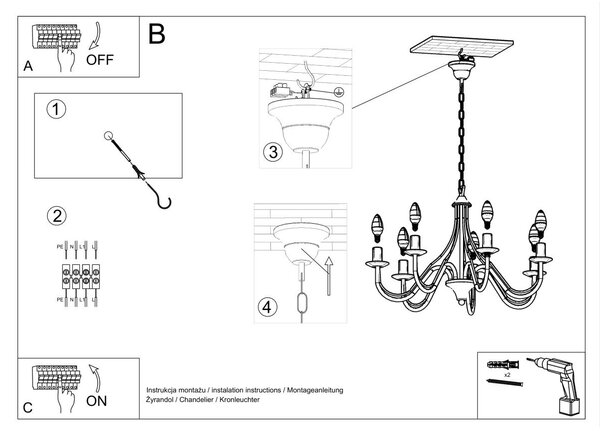 Lampadario a sospensione 7xE14 MINERWA 7 in acciaio