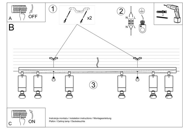 Lampada da Soffitto 4xGU10 RING 4L Orientabile in Acciaio