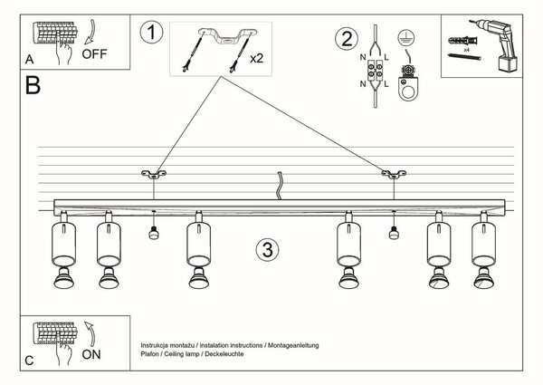 Lampada da Soffitto 6xGU10 RING 6L Orientabile in Acciaio