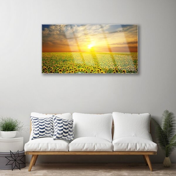 Quadro di vetro I girasoli di Sun Meadow 100x50 cm 2 appendini
