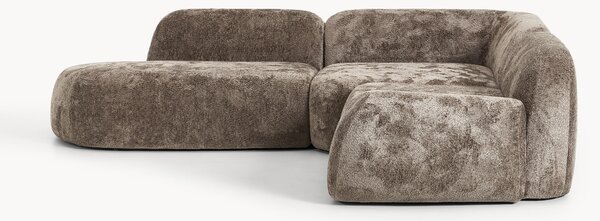 Divano angolare componibile 4 posti in teddy bouclé con chaise longue Wolke