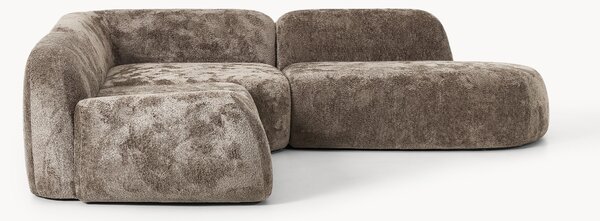 Divano angolare componibile 4 posti in teddy bouclé con chaise longue Wolke