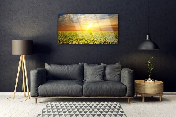 Quadro di vetro I girasoli di Sun Meadow 100x50 cm 2 appendini