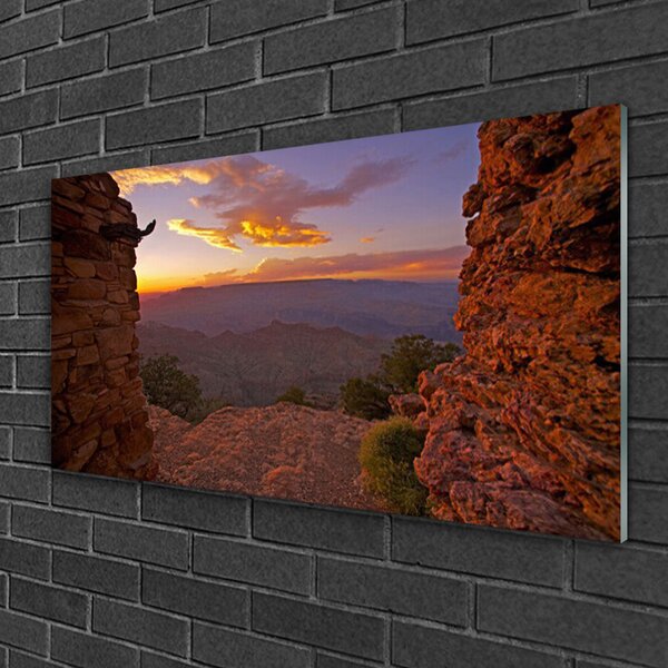 Quadro in vetro Roccia Nuvole Cielo Paesaggio 100x50 cm 2 appendini