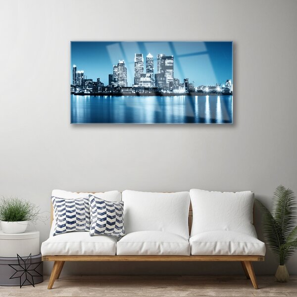 Quadro su vetro Città Grattacieli Case 100x50 cm 2 appendini