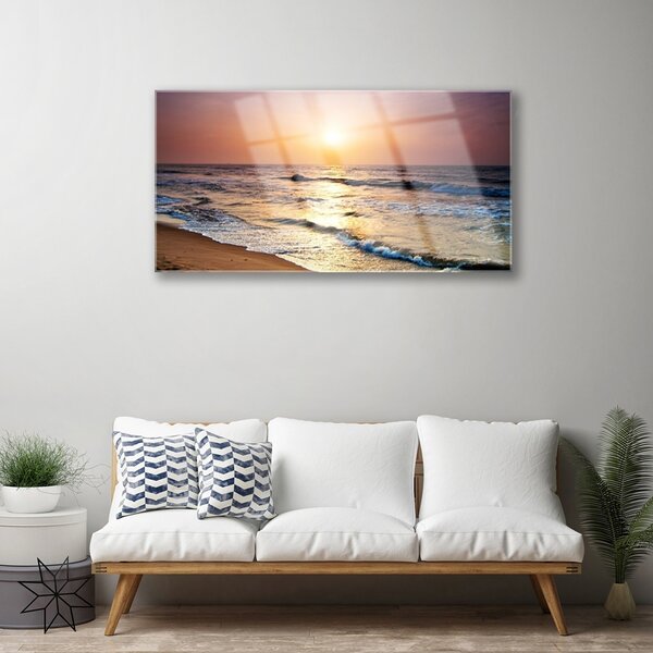 Quadro vetro Mare spiaggia sole paesaggio 100x50 cm 2 appendini