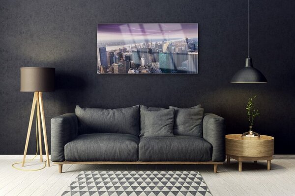 Quadro su vetro Città Grattacieli Case 100x50 cm 2 appendini