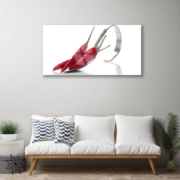 Quadro in vetro Cucina del Cucchiaio al Peperoncino 100x50 cm 2 appendini