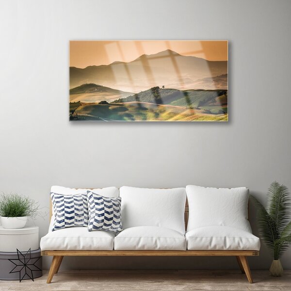 Quadro su vetro Montagne Campo Paesaggio 100x50 cm 2 appendini