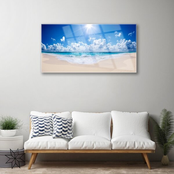 Quadro in vetro Spiaggia mare sole paesaggio 100x50 cm 2 appendini