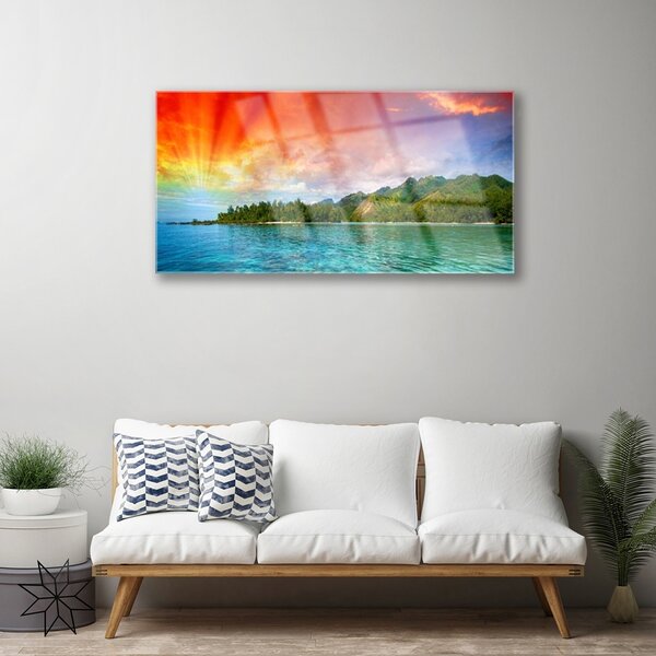 Quadro in vetro Mare Foresta Cielo Paesaggio 100x50 cm 2 appendini