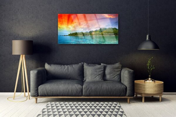 Quadro in vetro Mare Foresta Cielo Paesaggio 100x50 cm 2 appendini