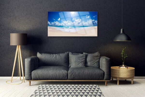 Quadro in vetro Spiaggia mare sole paesaggio 100x50 cm 2 appendini
