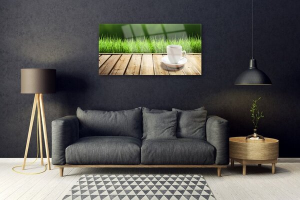 Quadro di vetro Erba Natura Tazza Legno 100x50 cm 2 appendini