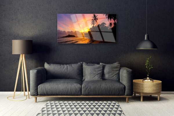 Quadro vetro Paesaggio Palme del Sole Marino 100x50 cm 2 appendini