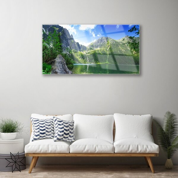 Quadro vetro Lago di montagna Natura 100x50 cm 2 appendini