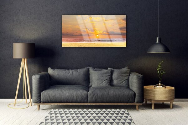 Quadro di vetro Mare spiaggia sole paesaggio 100x50 cm 2 appendini