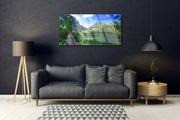 Quadro vetro Lago di montagna Natura 100x50 cm 2 appendini