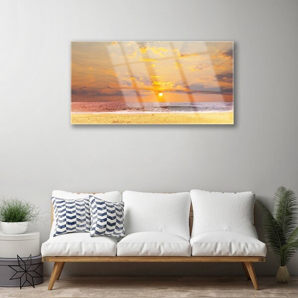 Quadro di vetro Mare spiaggia sole paesaggio 100x50 cm 2 appendini