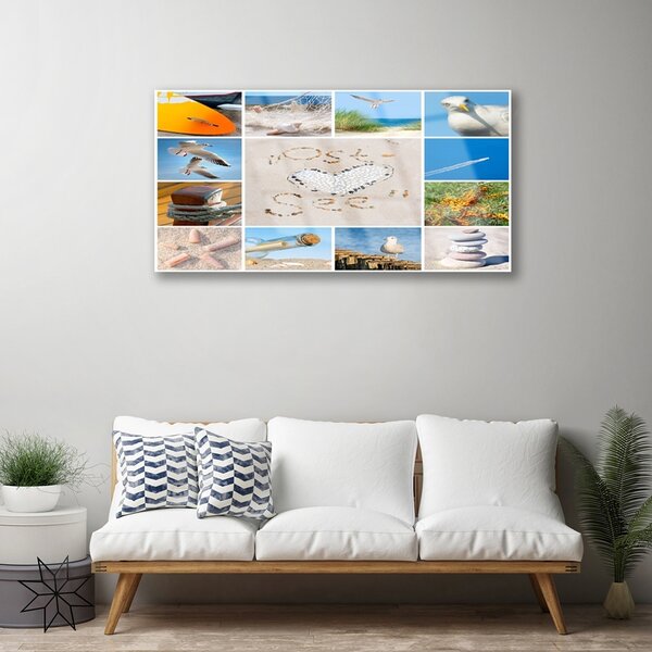 Quadro in vetro Ocean Beach Gabbiani Paesaggio 100x50 cm 2 appendini