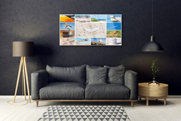 Quadro in vetro Ocean Beach Gabbiani Paesaggio 100x50 cm 2 appendini