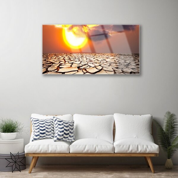 Quadro in vetro Paesaggio del deserto del sole 100x50 cm 2 appendini