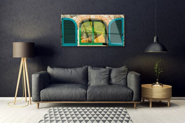 Quadro in vetro Paesaggio del campo di finestre 100x50 cm 2 appendini