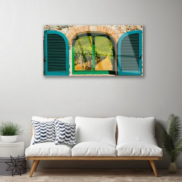 Quadro in vetro Paesaggio del campo di finestre 100x50 cm 2 appendini