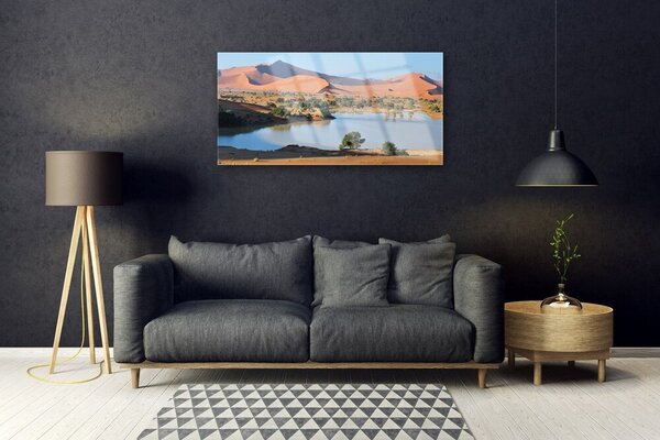 Quadro su vetro Paesaggio del deserto del lago 100x50 cm 2 appendini