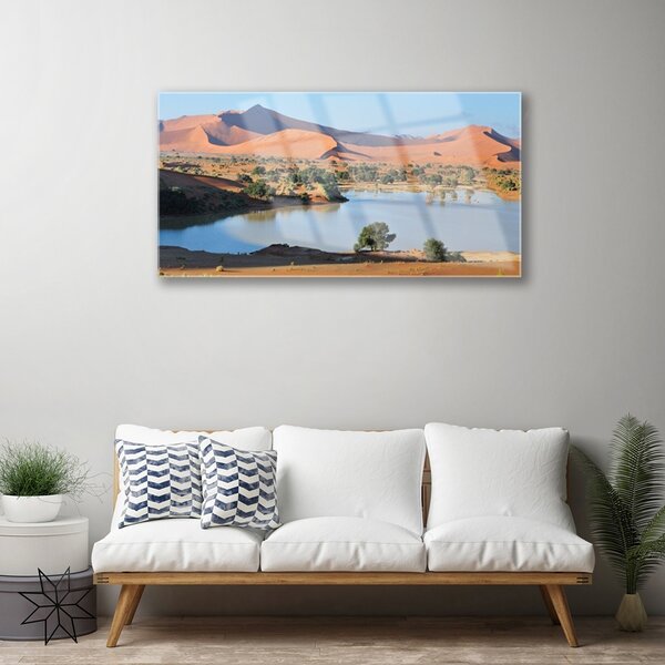 Quadro su vetro Paesaggio del deserto del lago 100x50 cm 2 appendini