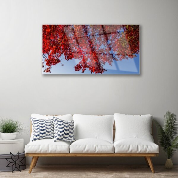 Quadro su vetro Albero Foglie Rami Natura 100x50 cm 2 appendini