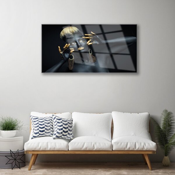 Quadro in vetro Donna dipinge l'uomo 100x50 cm 2 appendini