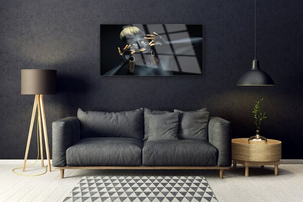 Quadro in vetro Donna dipinge l'uomo 100x50 cm 2 appendini