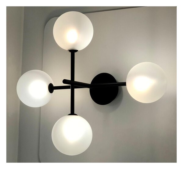 BOLLE 4 PLAFONIERA 4 LUCI MODERNA IN METALLO NERO O ORO OPACO CON SFERE IN VETRO