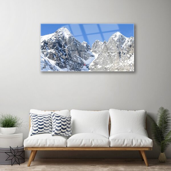 Quadro su vetro Paesaggio di montagna innevato 100x50 cm 2 appendini