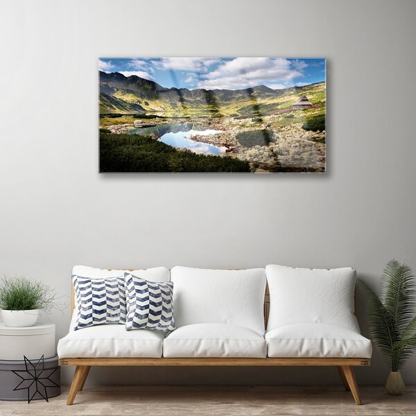 Quadro in vetro Paesaggio del lago di montagna 100x50 cm 2 appendini