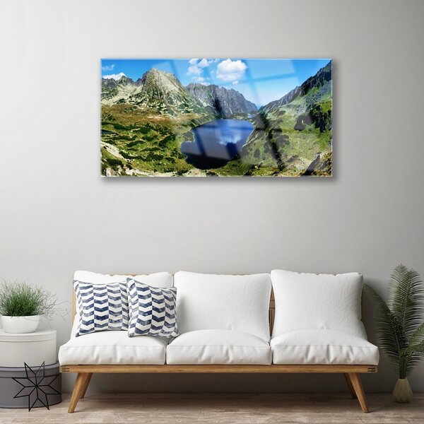 Quadro vetro Paesaggio del lago di montagna 100x50 cm 2 appendini