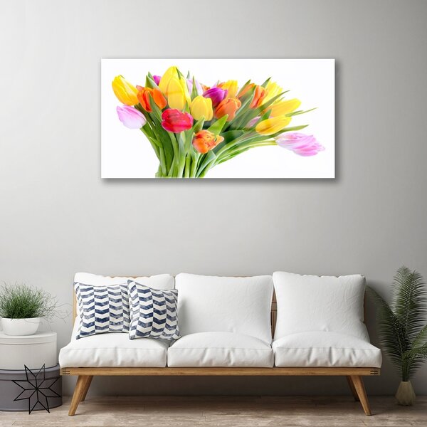 Quadro in vetro Tulipani Fiori Pianta 100x50 cm 2 appendini