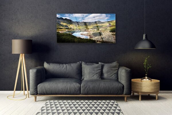 Quadro in vetro Paesaggio del lago di montagna 100x50 cm 2 appendini