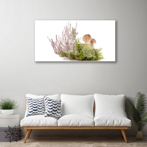 Quadro di vetro Funghi Pianta Natura 100x50 cm 2 appendini