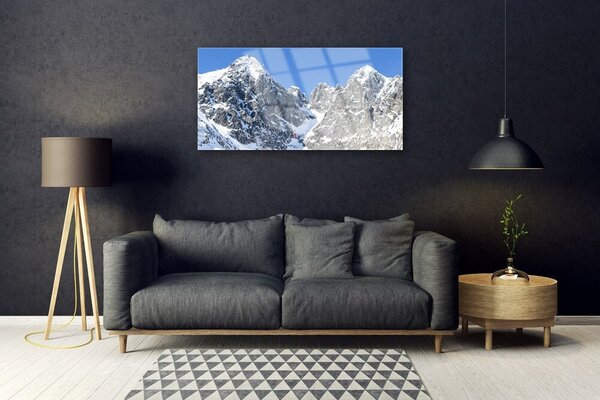 Quadro su vetro Paesaggio di montagna innevato 100x50 cm 2 appendini