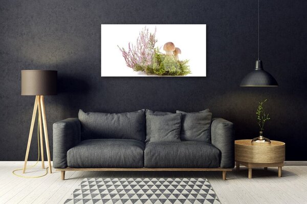 Quadro di vetro Funghi Pianta Natura 100x50 cm 2 appendini