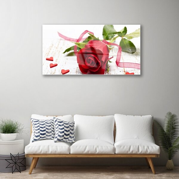 Quadro vetro Fiore di rosa pianta naturale 100x50 cm 2 appendini