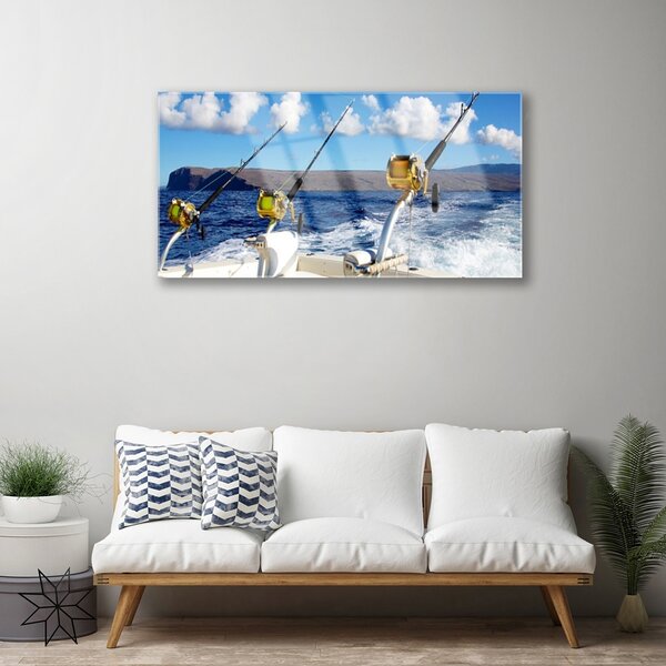 Quadro vetro Pesca Paesaggio marino 100x50 cm 2 appendini