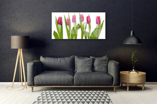 Quadro vetro Tulipani Fiori Pianta 100x50 cm 2 appendini