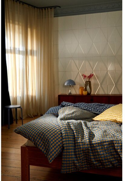 Biancheria da letto in crêpe bianca e blu scuro per letto singolo 140x200 cm Bæk&Bølge - JUNA