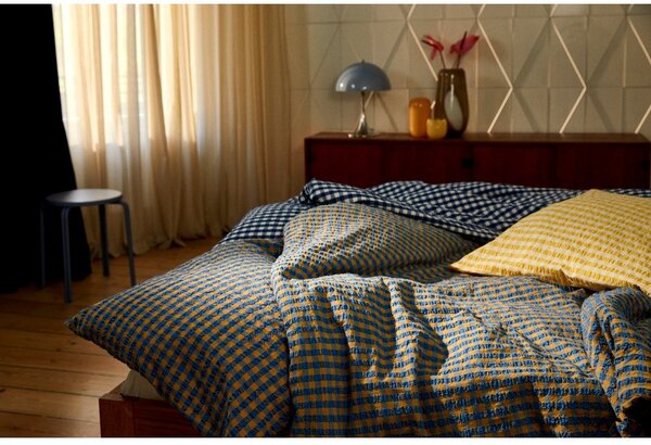 Biancheria da letto in crêpe bianca e blu scuro per letto singolo 140x200 cm Bæk&Bølge - JUNA