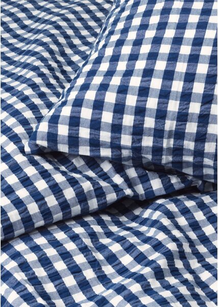 Biancheria da letto in crêpe bianca e blu scuro per letto singolo 140x200 cm Bæk&Bølge - JUNA